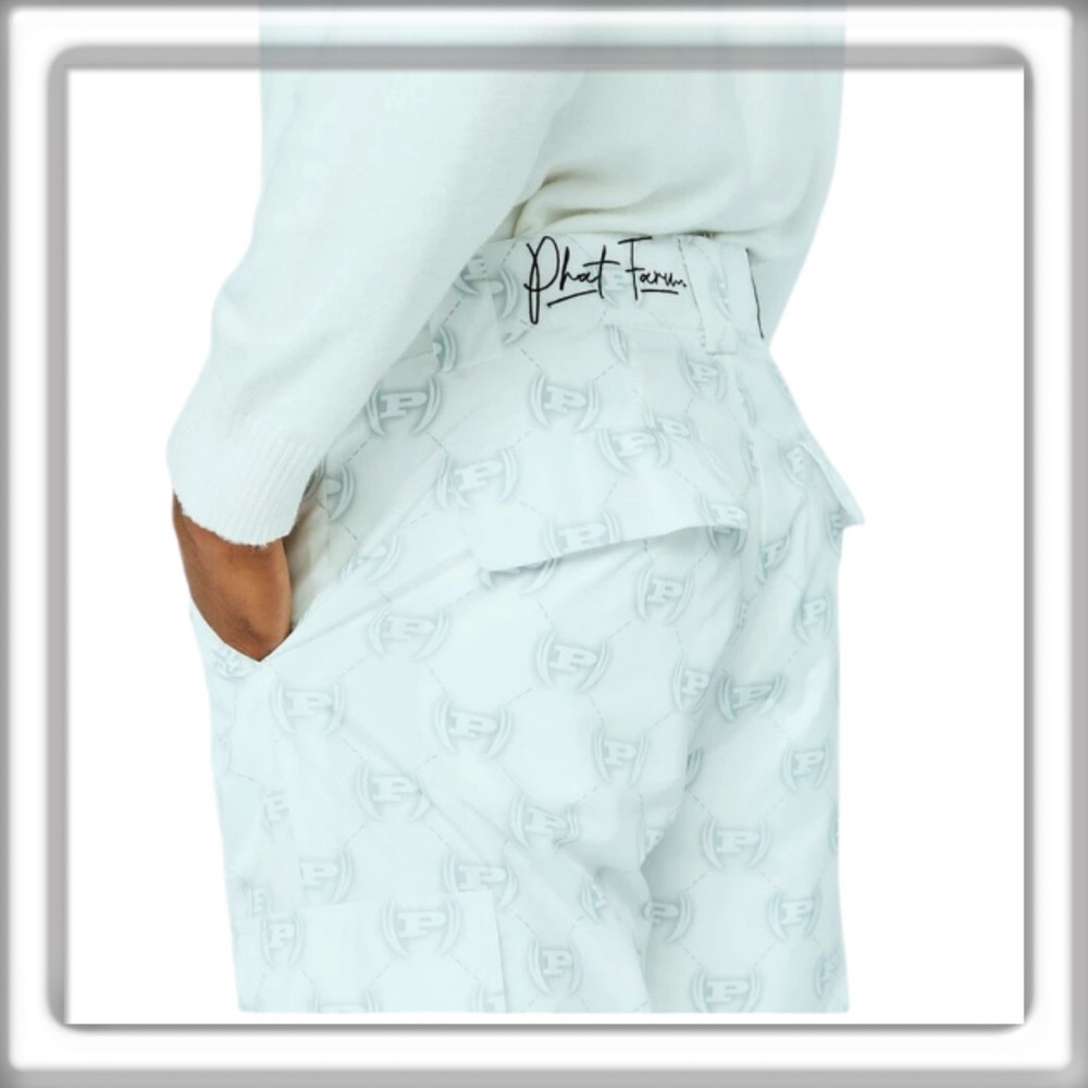NWT Phat Farm X Forever 21 Streetwear Baggy Wide Leg Cargo Pants White Size 34
